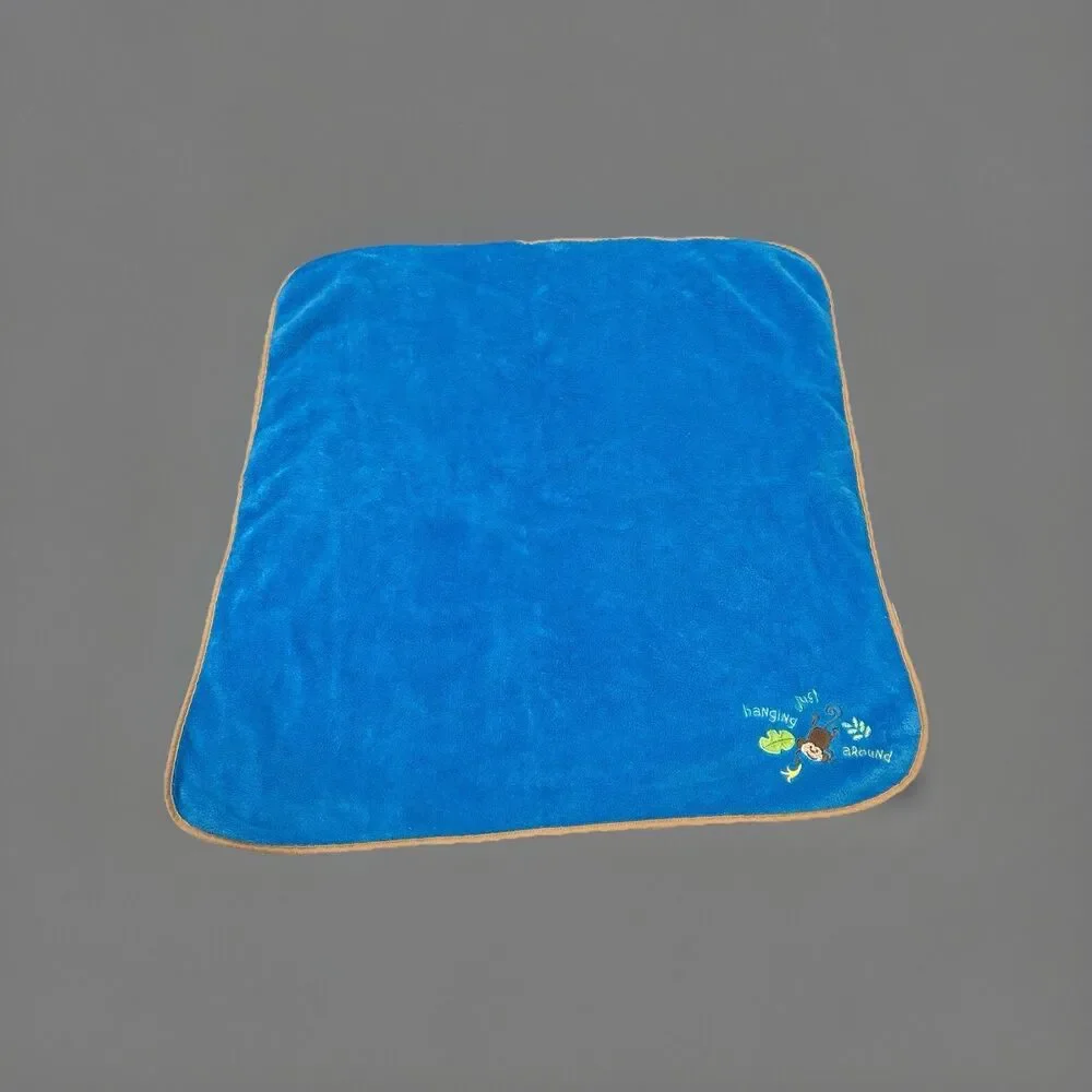 HTF Regent‎ Baby Monkey Just Hanging Around Blue Blanket 2013 Embroidered Brown